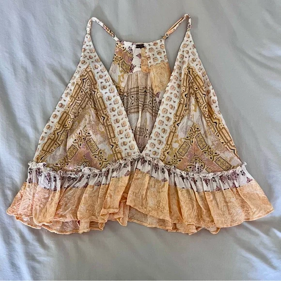 Free People Brighter Than Sunshine Tank Multi Print Ruffled Crop Top - Picture 4 of 6